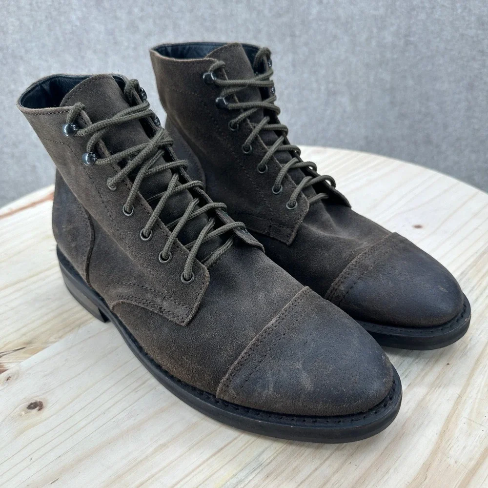 Thursday Boot Company Captain Boots Mens 9 Dark Olive Suede Cap Toe Lace Up